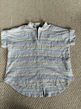 Madewell Crinkle Hayden Popover Top Womens Size Medium Tan Gray Striped